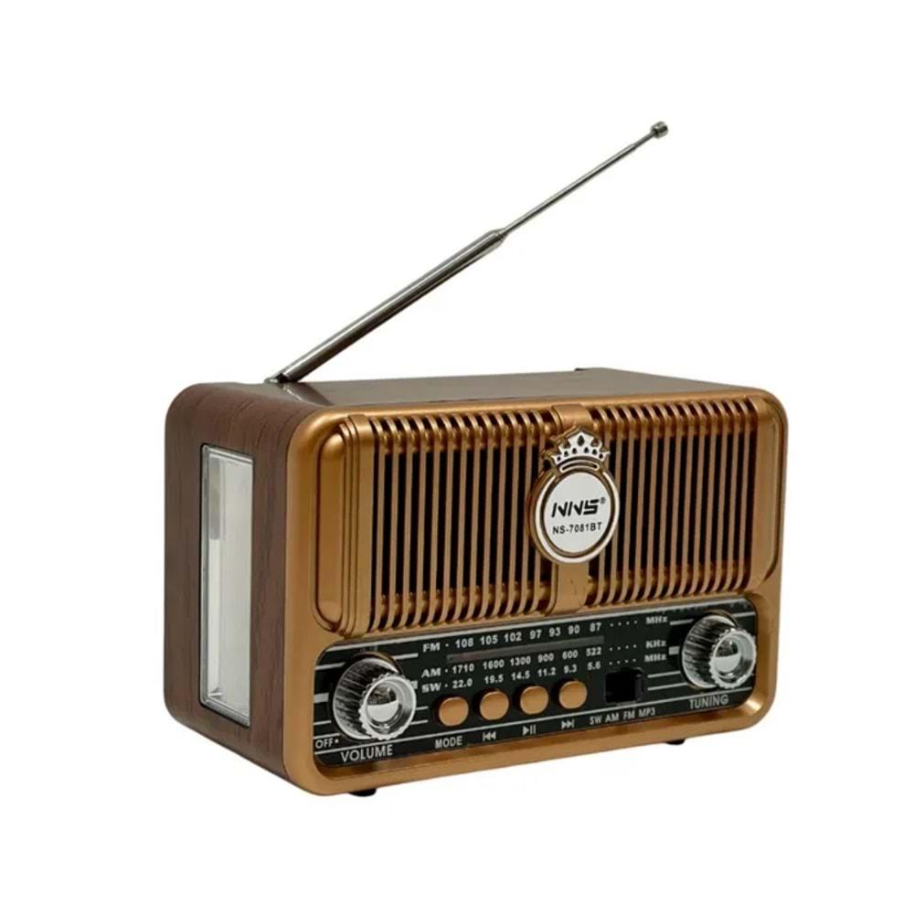 NNS NS-7081BT Fenerli Usb/Sd Mp3 Çalar Bluetooth Şarjlı Nostaljik Radyo