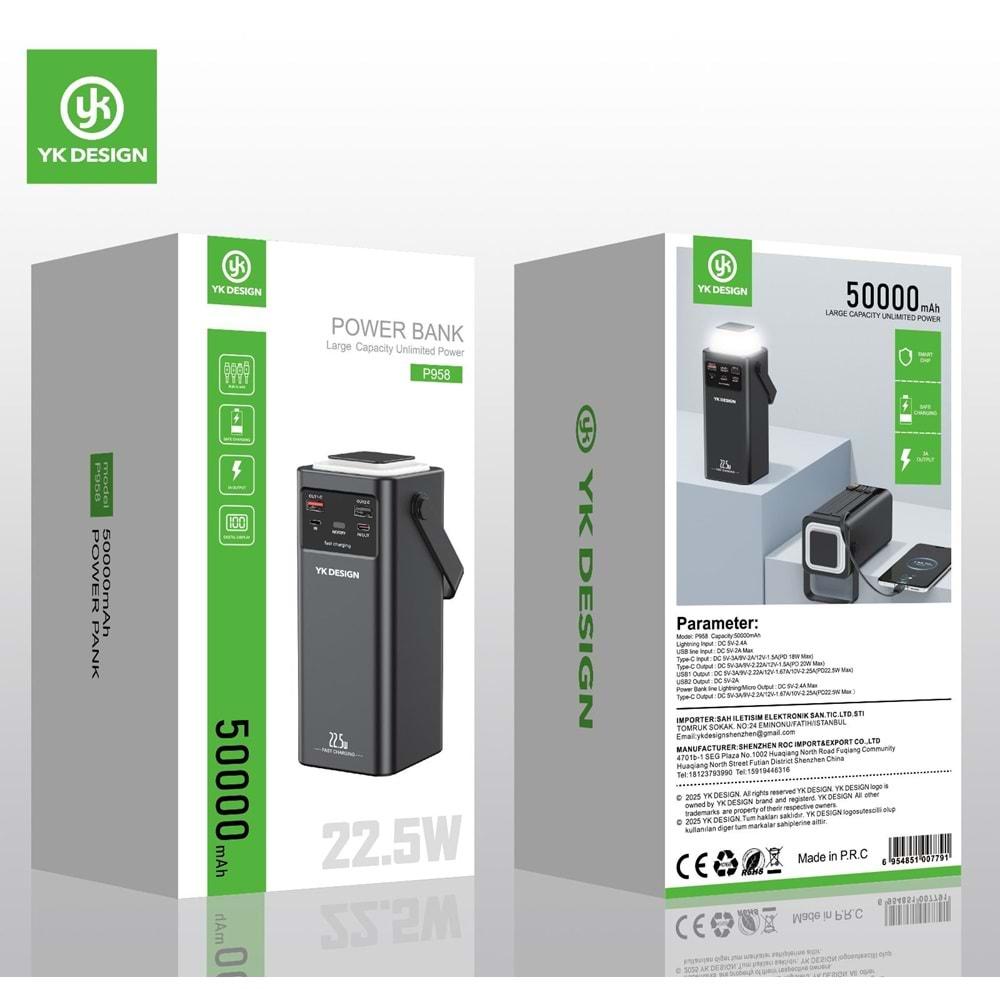 Yk Desıgn P958 50.000Mah Led Ekranlı/Lambalı PD 22.5W Hızlı Powerbank