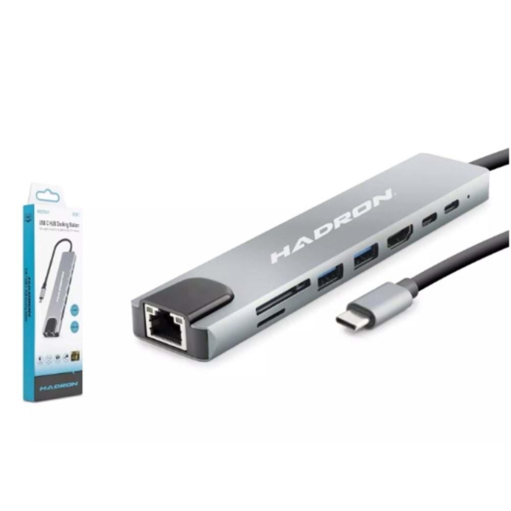 Hadron Hdx7841 Type-C Hdtv Combo Hdmi 4K 30Hz + 2*Type-C + 2*Usb3.0 + Lan + Sd + Tf 8In1 Gri