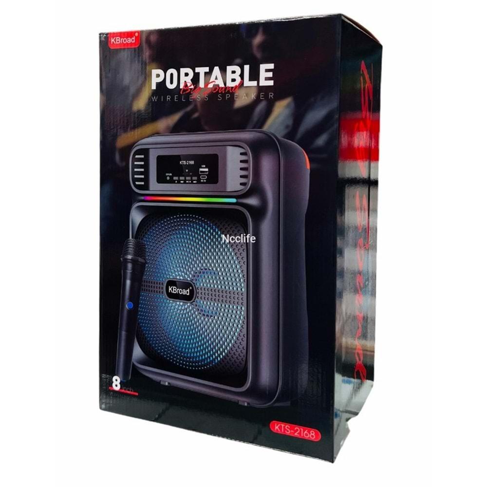 KTS-2168 Kablosuz Mikrofonlu Ledli Bluetooth Speaker Usb-Tf-Fm