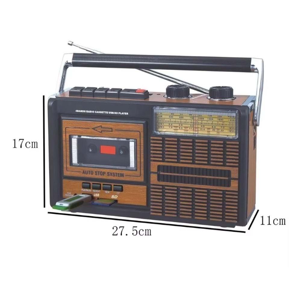 FB-319BT USB SD MP3 Çalar Bluetooth Şarjlı Nostaljik Radyo Kaset Çalar