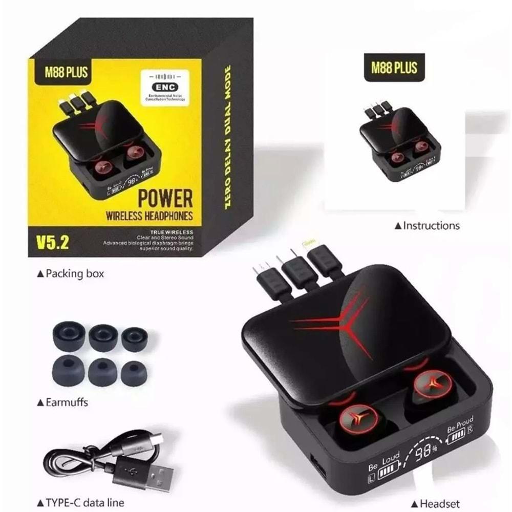 Newpro M88 Plus Şarj Göstergeli Powerbank Özellikli Bluetooth Kablosuz Kulakiçi Kulaklık Siyah