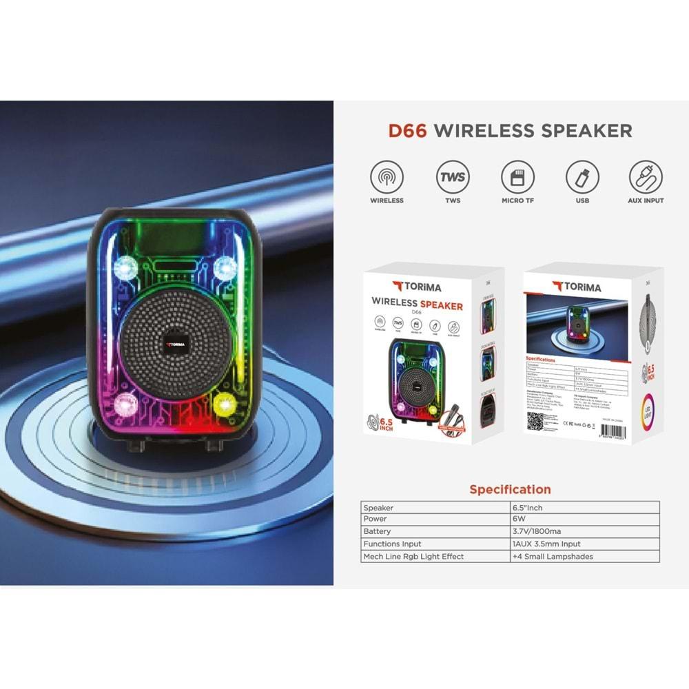 Torima D66 Siyah Kablolu Mikrofonlu Bluetooth Hoparlör
