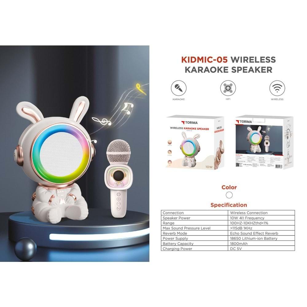Torima KIDMIC-05 Beyaz RGB Tavşan Figürlü Mikrofonlu Karaoke Bluetooth Hoparlör