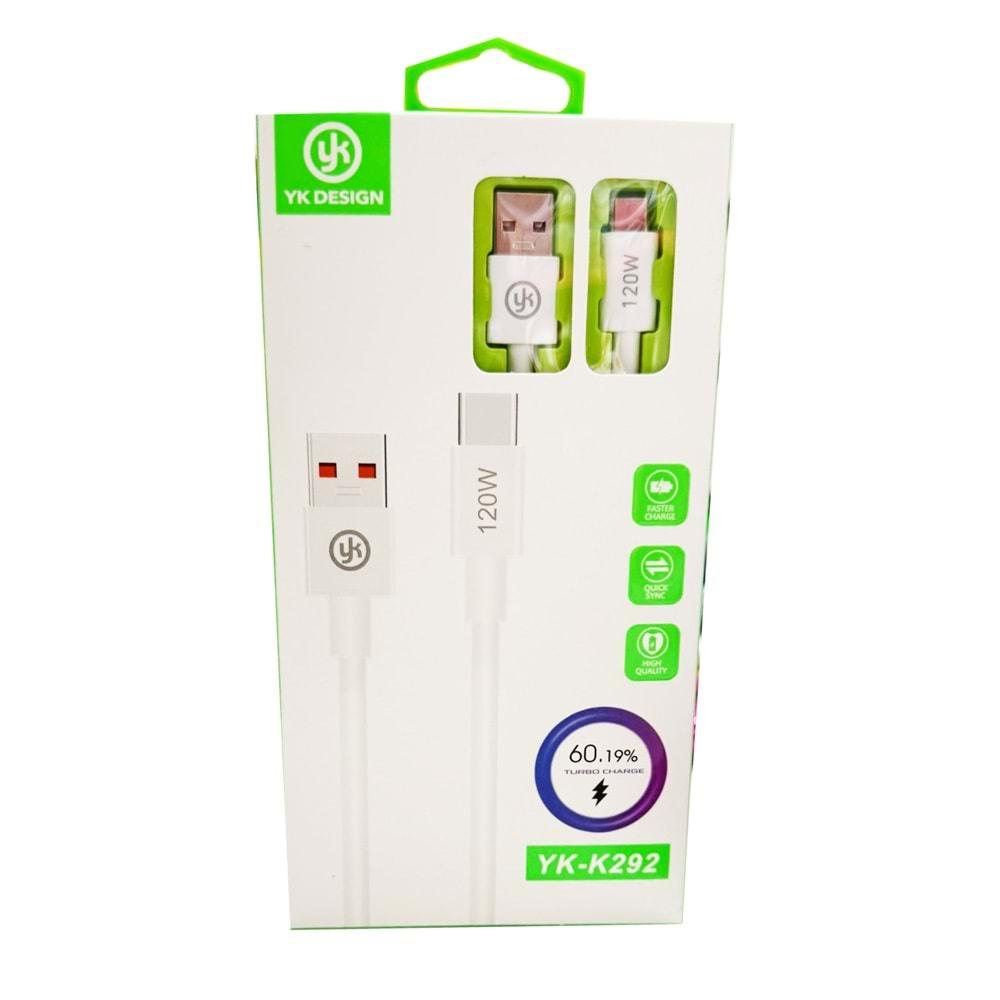 Yk Desıgn YK-K292 120W Type-C Hızlı Şarj Data Kablosu 1mt (Saliseli)