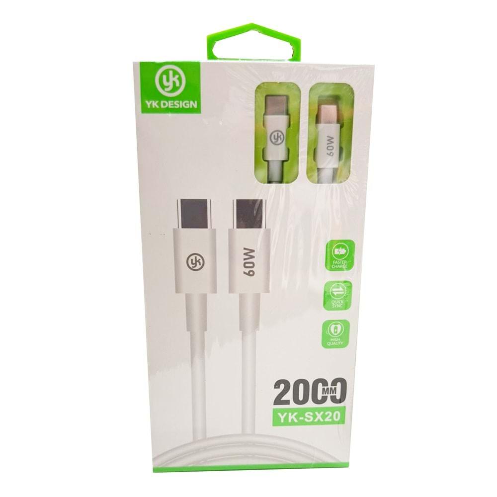Yk Desıgn YK-SX20 2Metre 60w Type-C Type-C Pd Şarj Kablosu