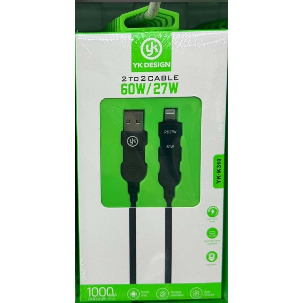 Yk Desıgn YK-K310 4in1 Type-c 60W to USB-A + Type-c to Lightning 27W Hızlı Şarj Kablosu