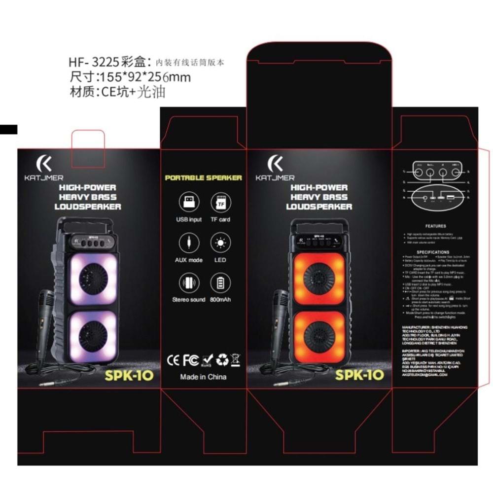 Katjmer SPK-10 RGB Mikrofonlu 3X2 Usb/Bluetooth Müzik kutusu