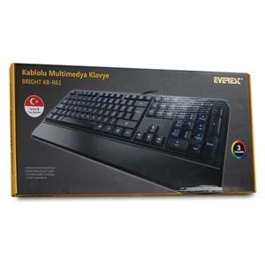 Everest KB-R61 BRIGHT Siyah USB 3 Renk Aydınlatmalı Q Sabit Bilek Destekli Multimedia Klavye