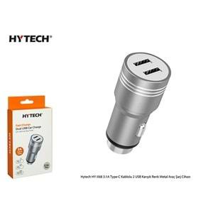 Hytech HY-X68T 3.1A Type-C Kablolu 2 USB Karışık Renk Metal Araç Şarj Cihazı