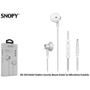Snopy SN-X24 Mobil Telefon Uyumlu Beyaz Kulak İçi Mikrofonlu Kulaklık