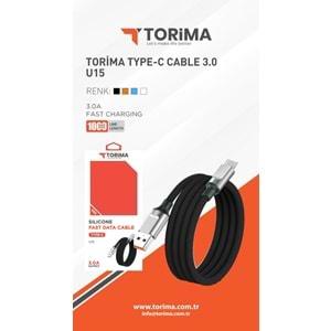 Torima U15 Silikon USB 3.0 Type-C Hızlı Şarj Data Kablosu