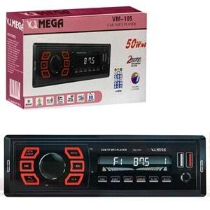 MEGA VM-105 Oto Teyp 4X50 Watt Bluetooth 2xUsb Sd Fm Aux 7 Renk