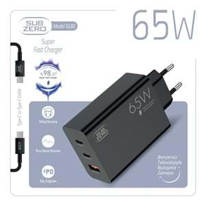 Subzero SG88 65W Usb+PD+PD Girişli Süper Fast Type-C Şarj Aleti