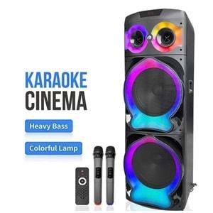 DR-1233 Büyük Boy 2 Kablosuz mikrofonlu/Ledli/Bluetooth/Sd/Usb Müzik Kutusu
