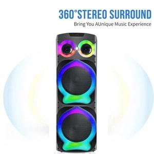 DR-1233 Büyük Boy 2 Kablosuz mikrofonlu/Ledli/Bluetooth/Sd/Usb Müzik Kutusu