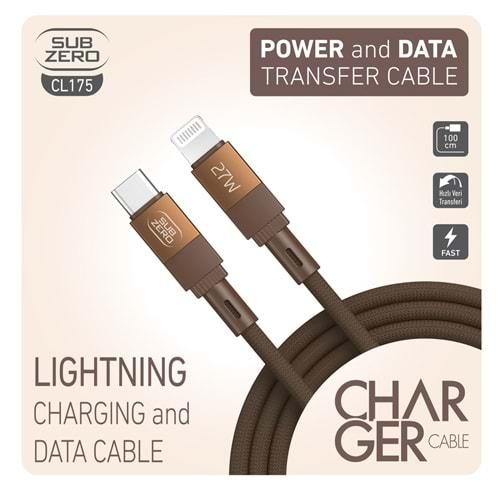Subzero CL175 27W PD Type-C Lightning Metal Başlık Hasır Hızlı Şarj Data Kablosu