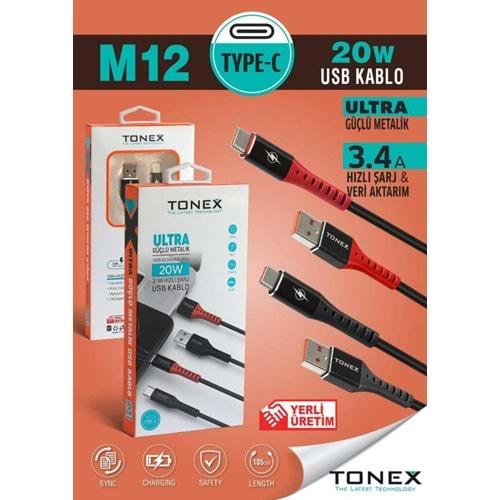 Tonex M12 3.4A 20W USB To Type-C 20W Hızlı USB Kablo