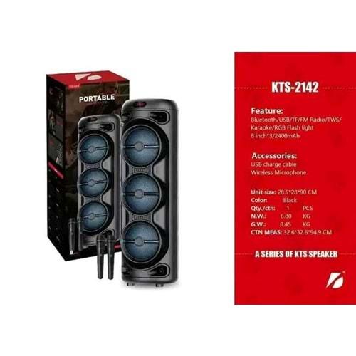 KTS-2142 Kablosuz Mikrofonlu Karaoke Bluetooth Hoparlörü