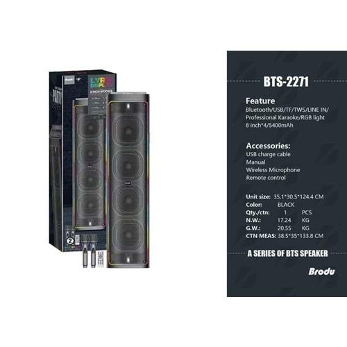BTS-2271 Çift Kablosuz Mikrofonlu Karaoke Bluetooth Hoparlörü
