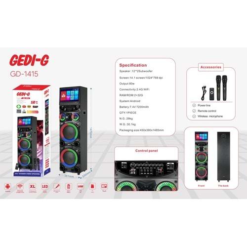 Gedi-G GD-1415 12'' Android Bluetooth 4K LED Ekranlı Karaoke Speaker