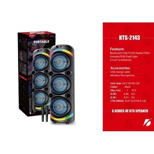 KTS-2143 Bluetooth/Usb/Sd Müzik Kutusu Kablosuz Çift Mikrofonlu