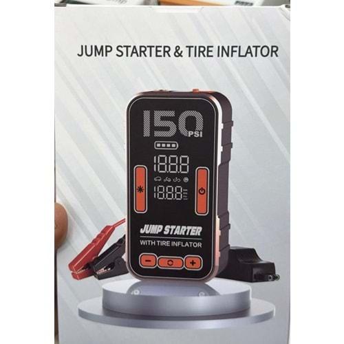 Yk Design MC6625 Araç Akü Takviye Cihazı Dijital Göstergeli Lastik Şişirme Kompresörü Pompa Taşınabilir Güçlü Çok Fonksiyonlu Acil Destek Ünitesi Araç Pompası