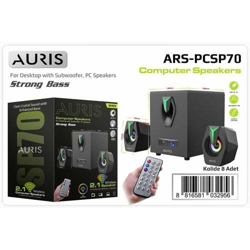 Auris ARS-PCSP70 Siyah Bluetooth Hoparlör 2+1 Subwoofer RGB Işıklı Bilgisayar Hoparlörü