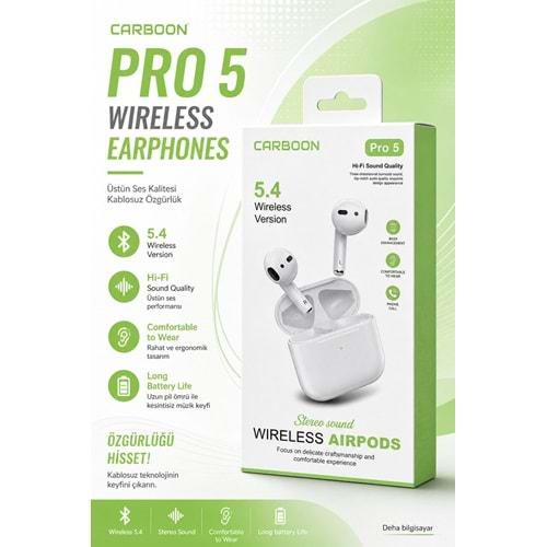 Carboon Pro5 Yeni Nesil Beyaz Bluetooth 5.4 Kulaklık
