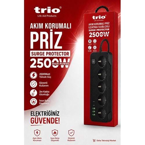 Trio TR3441 Akım Korumalı 5li Priz Uzatma Kasblosu 2mt 3Usb/2Type-C