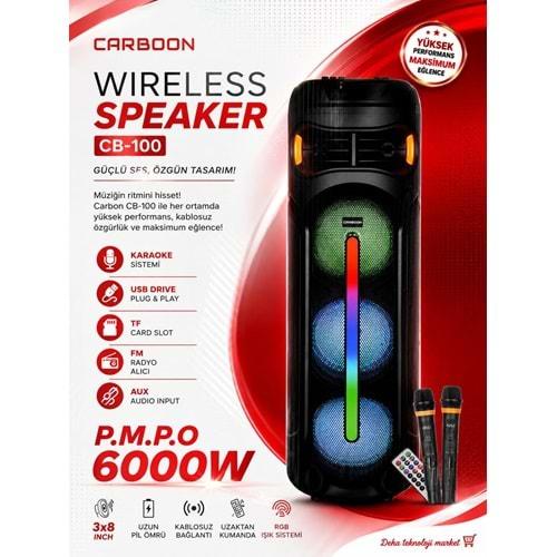 Carboon CB-100 Profosyonel Işıklı Çift Kablosuz Mikrofonlu Müzik Kutusu