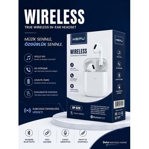 HEPU HP-629 Bluetooth Kablosuz Kulaklık – Şarj Kutulu, Dokunmatik Kontrol, iOS & Android Uyumlu