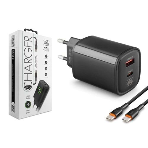 Subzero SG115 45W USB/PD Type-C to Type-C (Turbo) Siyah Şarj Aleti