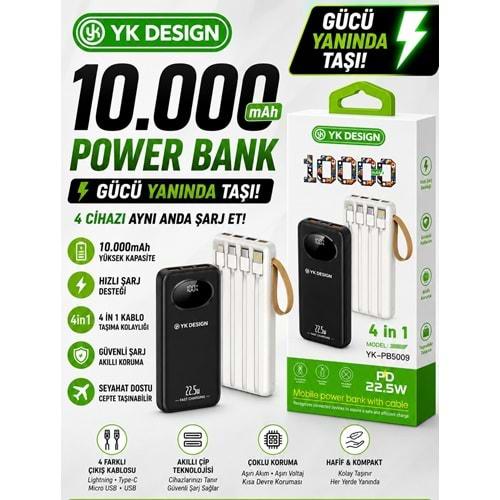 Yk Desıgn PB-5009 10.000 Mah 22.5w Kendinden Kalolu Powerbank