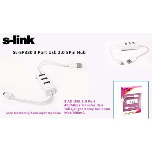 S-link SL-5P330 3 Port Usb 2.0 Hub + Micro USB Şarj