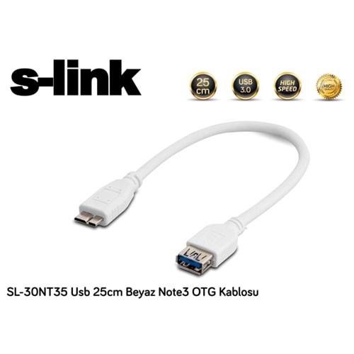 S-link SL-30NT35 Usb 25cm Beyaz Note3/S5 OTG Kablosu
