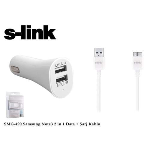 S-link SMG-490 1000ma Note 3 Şarj Kablo Araç Data Şarj Kablosu