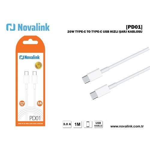 Novalink PD01 Type-C To Type-C 3A Şarj Veri Kablosu