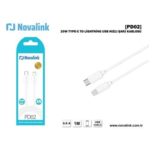 Novalink PD02 Type-C To Lightning 3A Şarj Veri Kablosu