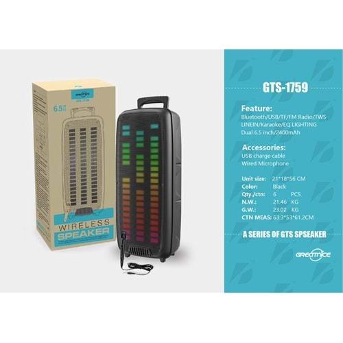 Subzero GTS-1759 Bluetooth/Usb/Sd/ Müzik Kutusu Rgb Ledli Mikrofonlu
