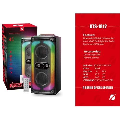 KTS-1812 Bluetooth/Usb/Sd Müzik Kutusu Rgb