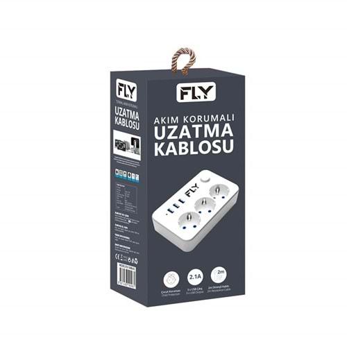 Fly 3406-01 3lü Anahtarlı 2.1A 3Usb Şarj Çıkışı 2mt Anahtarlı Akım Korumalı Priz Çocuk Koruması
