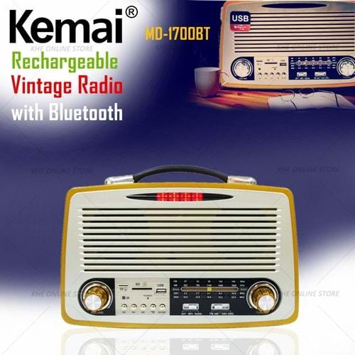Kemai MD-1700BT Bluetooth-USB-SD-FM Şarjlı Nostaljik Radyo