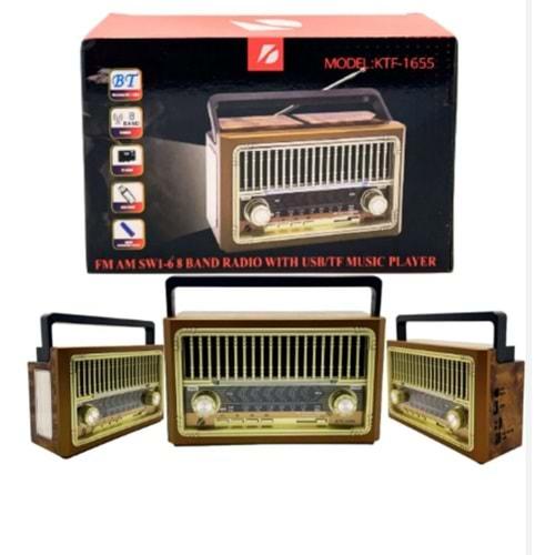 KTF-1655 Bluetooth-USB-SD-FM Şarjlı/ Ledli Nostaljik Radyo