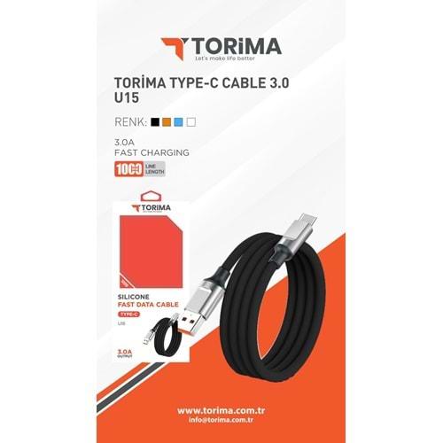 Torima U15 Silikon USB 3.0 Type-C Hızlı Şarj Data Kablosu