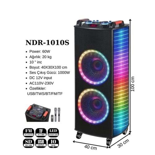 NDR-1010S Siyah Taşınabilir Rgb Işıklı Mikrofonlu Kumandalı Bluetooth Hoparlör