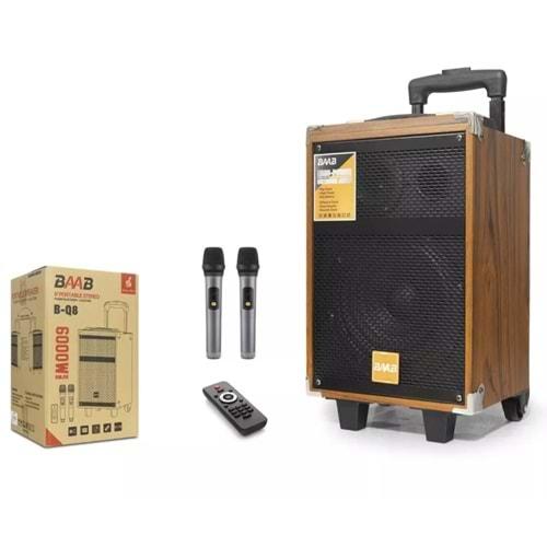 B-Q8 Mikrofonlu Kumandalı Taşınabilir Tekerlekli Bluetooth Hoparlör Çift Mikrofonlu Kahverengi