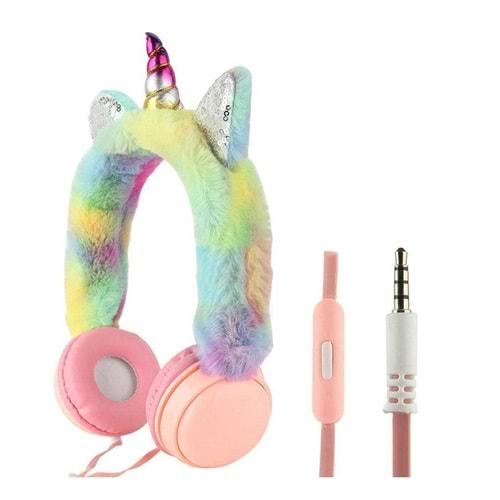 Peluş Unicorn 3.5mm Jaklı Kablolu Kulaküstü Kulaklık Karışık Renk DMZ-10E