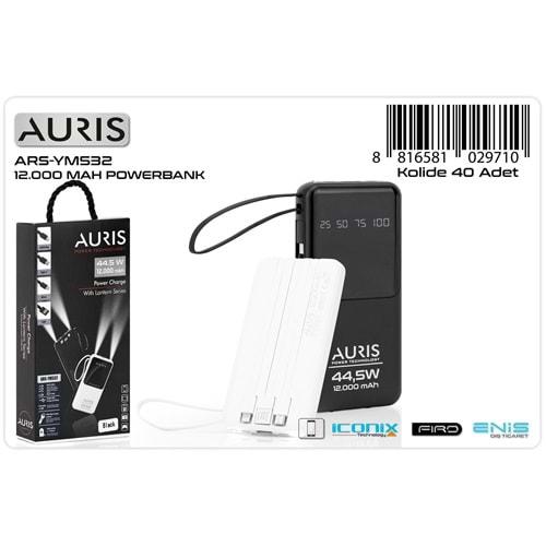 Auris ARS-YM532 12.000 Mah Lcd+Fener+Kablolu Powerbank