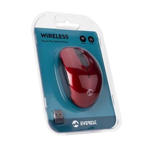 Everest SMW-666 Kırmızı USB 2.4 GHZ Optik Kablosuz Mouse 1500Dpı